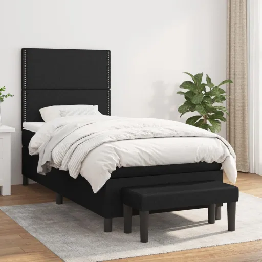 Cama com Molas/Colchão 100x200 cm Tecido Preto