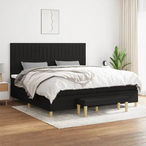Cama com Molas/Colchão 200x200 cm Tecido Preto
