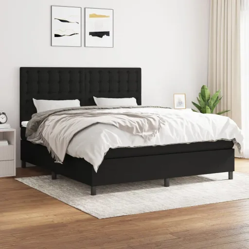 Cama com Molas/Colchão 180x200 cm Tecido Preto