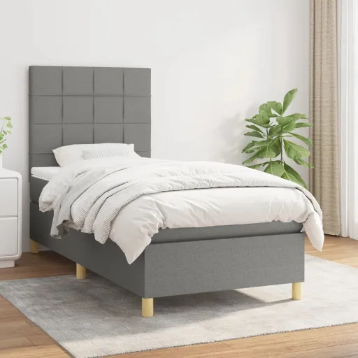 Cama com Molas/Colchão 90x190 cm Tecido Cinza-Escuro
