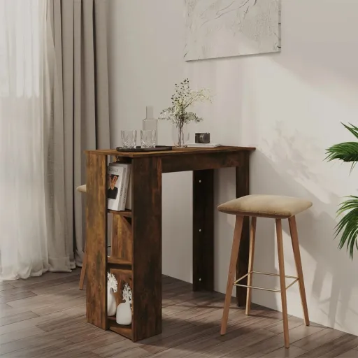 Mesa de Bar c/ Prateleiras Derivados de Madeira Carvalho Fumado
