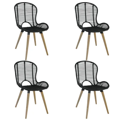 Cadeiras de Jantar   Vime Natural Preto (4 pcs)