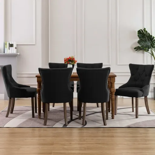 Cadeiras de Jantar   Tecido Preto  (6 pcs)