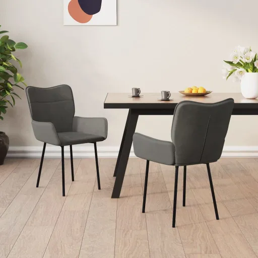 Cadeiras de Jantar   Veludo Cinzento-Escuro (2 pcs)