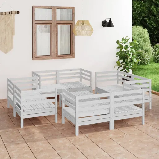 Conjunto Lounge de Jardim Pinho Maciço Branco (9 pcs)