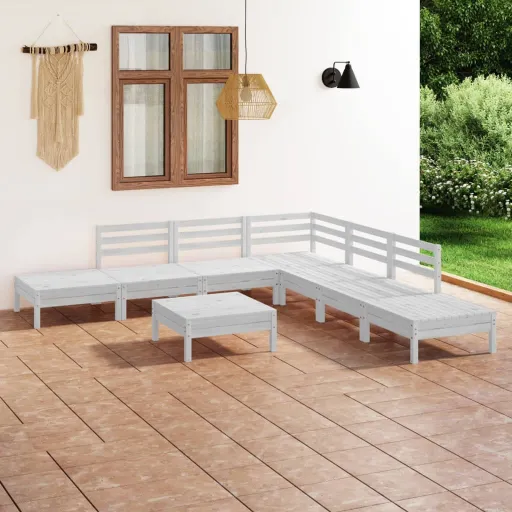 Conjunto Lounge de Jardim Pinho Maciço Branco (8 pcs)