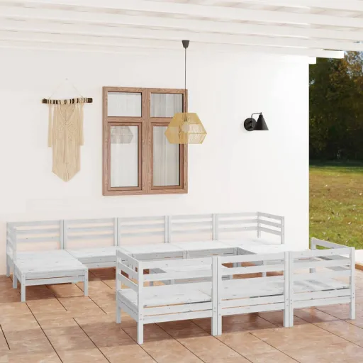 Conjunto Lounge de Jardim Pinho Maciço Branco (11 pcs)