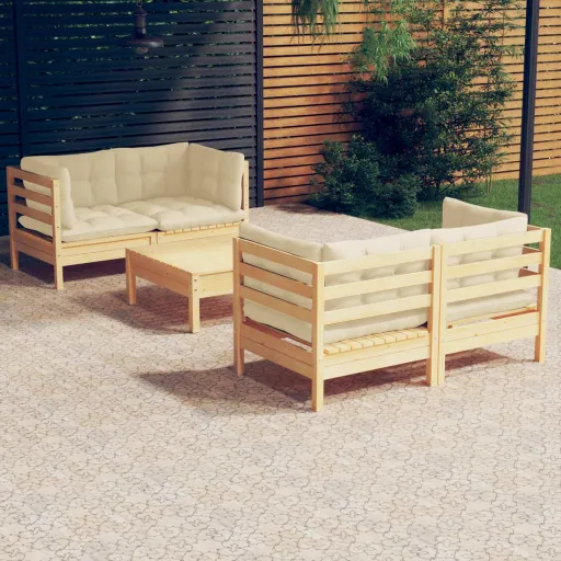 Conjunto Lounge Jardim c/ Almofadões Cor Creme Pinho (5 pcs)