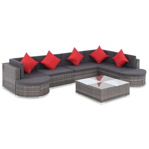 Conjunto de Lounge de Jardim com 8 Peças e Almofadas, Vime Sintético, Cinza