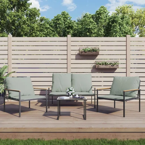 Conjunto Lounge de Jardim com Almofadões Aço Antracite (4 pcs)