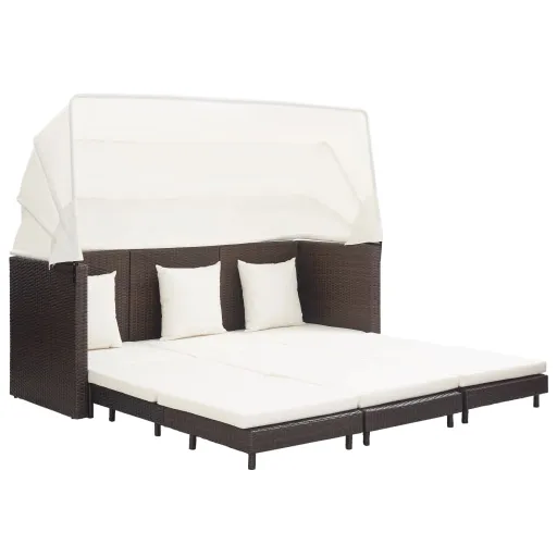 Espreguiçadeira Extensível 3 Lugares com Toldo Vime PE Castanho