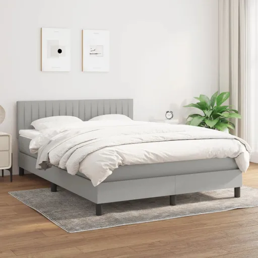 Cama com Molas/Colchão 140x190 cm Tecido Cinzento-Claro