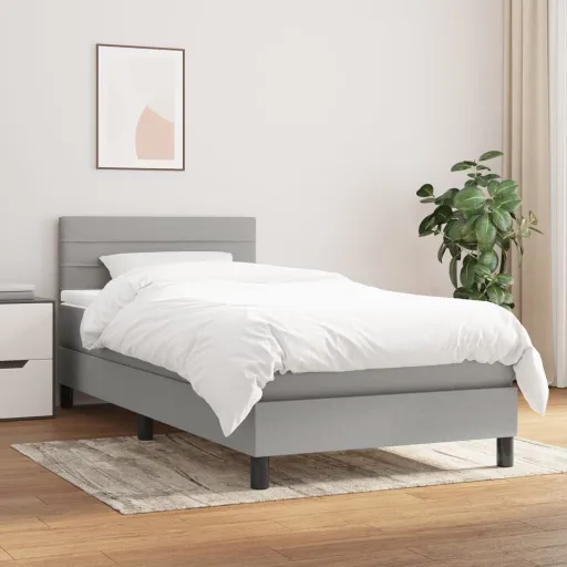 Cama com Molas/Colchão 90x190 cm Tecido Cinzento-Claro