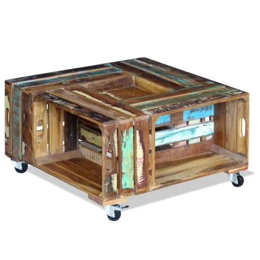 Mesa de Centro 70x70x35 cm Madeira Reciclada Maciça