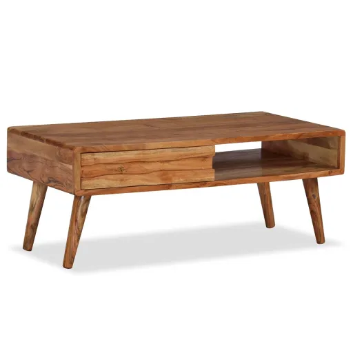 Mesa de Centro Madeira Maciça com Gaveta Esculpida 100x50x40 cm