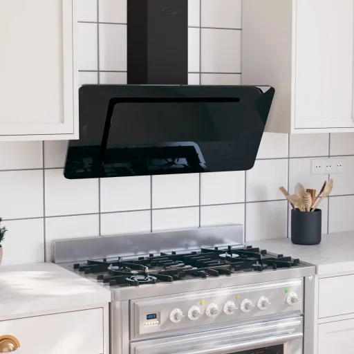 Exaustor de Parede 90 cm Aço Inoxidável e Vidro Temperado Preto