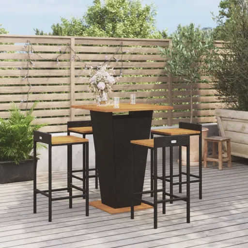 Conjunto de Bar p/ Jardim Vime PE/Acácia Maciça Preto (5 pcs)