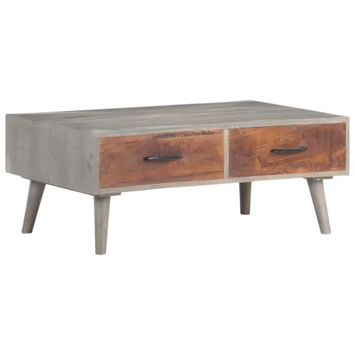 Mesa de Centro 100x60x40 cm Mangueira Maciça Áspera Cinzento