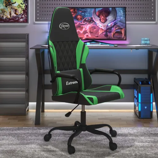 Cadeira Gaming Couro Artificial Preto e Verde