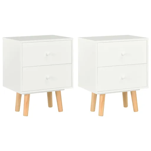Mesas Cabeceira   40x30x50cm Madeira de Pinho Maciça Branco (2 pcs)