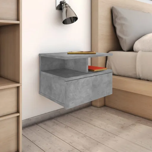 Mesa Cabeceira Suspensa   Derivados Madeira Cinzento Cimento (2 pcs)