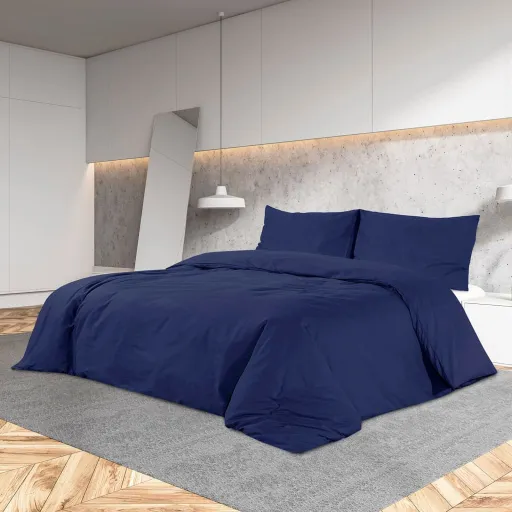 Conjunto Capa de Edredão 200x220cm Microfibra Leve Azul Marinho