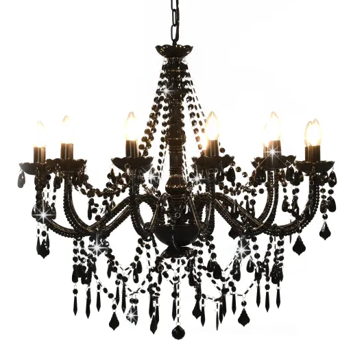Lustre com Contas Lâmpadas 12 x E14 Preto