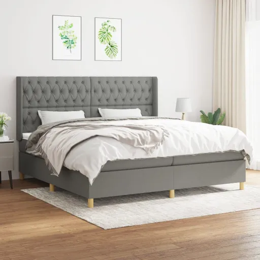 Cama com Molas/Colchão 200x200 cm Tecido Cinzento-Escuro