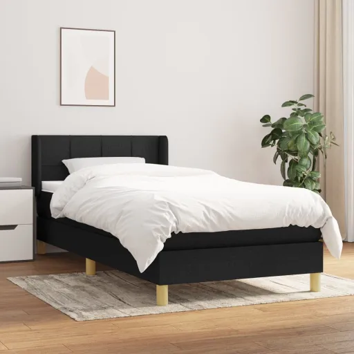 Cama com Molas/Colchão 90x190 cm Tecido Preto