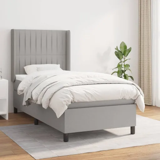 Cama com Molas/Colchão 90x200 cm Tecido Cinza-Claro