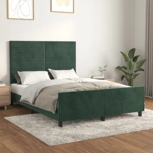 Estrutura de Cama Sem Colchão 140x200 cm Veludo Verde-Escuro