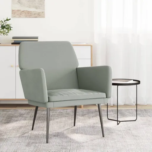 Cadeira c/ Apoio de Braços 62x79x79 Veludo Cinzento-Claro