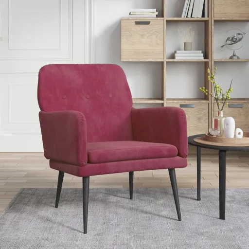 Cadeira c/ Apoio de Braços 62x79x79 cm Veludo Vermelho Tinto