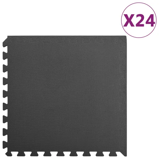 Tapetes de Chão   8,64 ㎡ Espuma de EVA Preto (24 pcs)