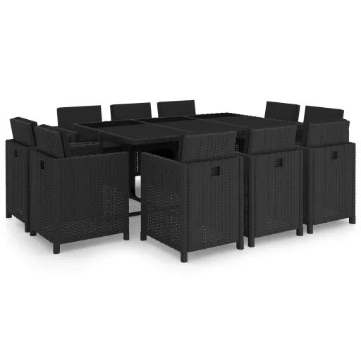 Conjunto Jantar Exterior com Almofadões Vime PE Preto (11 pcs)