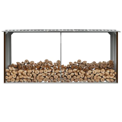 Abrigo Jardim p/ Arrumação de Troncos Aço 330x92x153cm Castanho