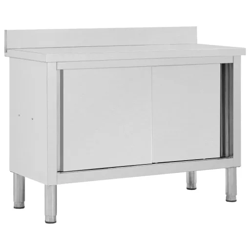 Mesa Trabalho c/ Portas Correr 120x50x(95-97)cm Aço Inoxidável