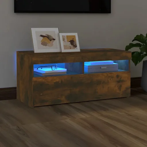 Móvel de TV com Luzes LED 90x35x40 cm Carvalho Fumado