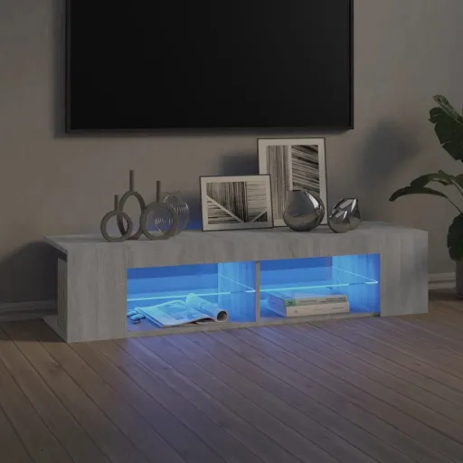 Móvel de TV com Luzes LED 135x39x30 cm Cinzento Sonoma