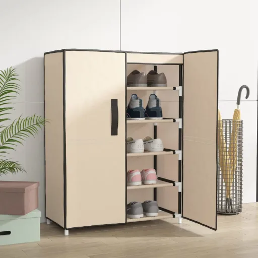 Sapateira 60x28x90 cm Tecido Creme