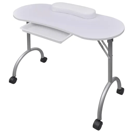 Mesa Manicure Dobrável com Rodas, Branca