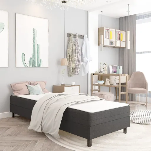Cama Boxspring 100x200 cm Tecido Cinzento-Escuro