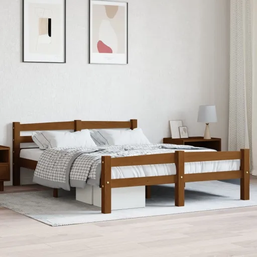 Estrutura de Cama 120x200 cm Pinho Maciço Castanho Mel