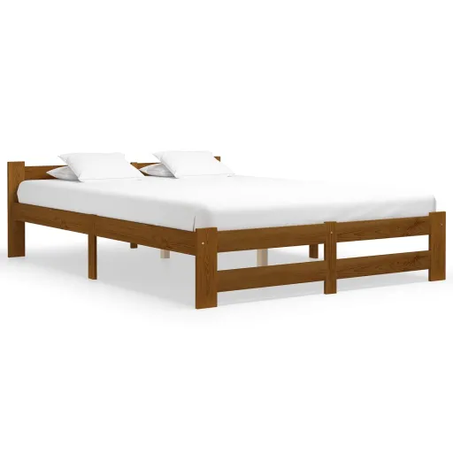 Estrutura de Cama 160x200 cm Madeira Pinho Maciço Castanho Mel