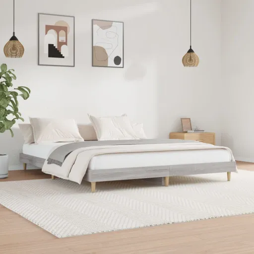 Estrutura de Cama 200x200 cm Derivados Madeira Cinzento Sonoma