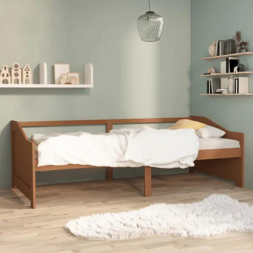 Sofá-Cama de 3 Lugares 90x200 cm Pinho Maciço Castanho Mel