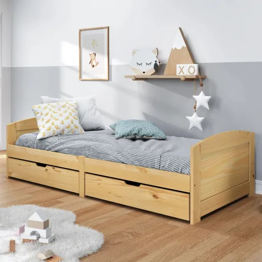Sofá-Cama com 2 Gavetas 90x200 cm Madeira de Pinho Maciça IRUN