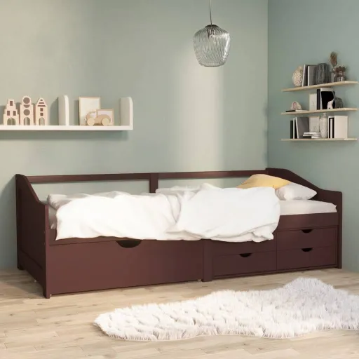 Sofá-Cama 3 Lugares c/ Gavetas 90x200 cm Pinho Castanho-Escuro