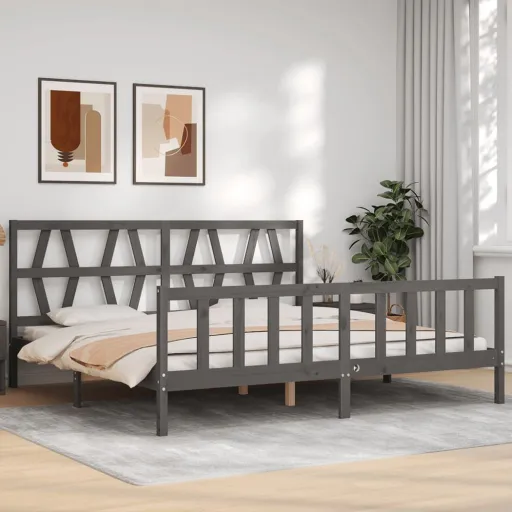Estrutura de Cama com Cabeceira 200x200 cm Madeira Maciça Cinza