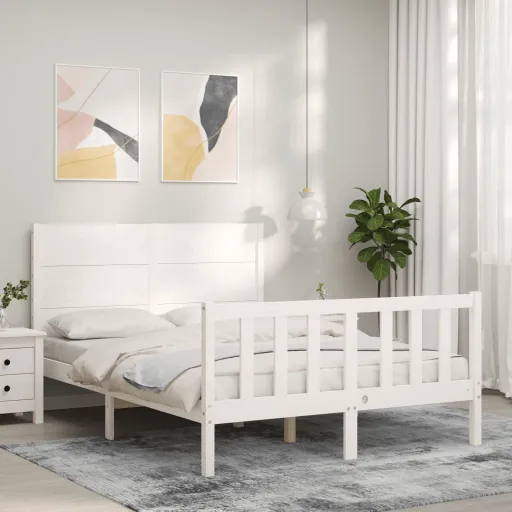 Cama Sem Colchão 140x200 cm Madeira de Pinho Maciça Branco